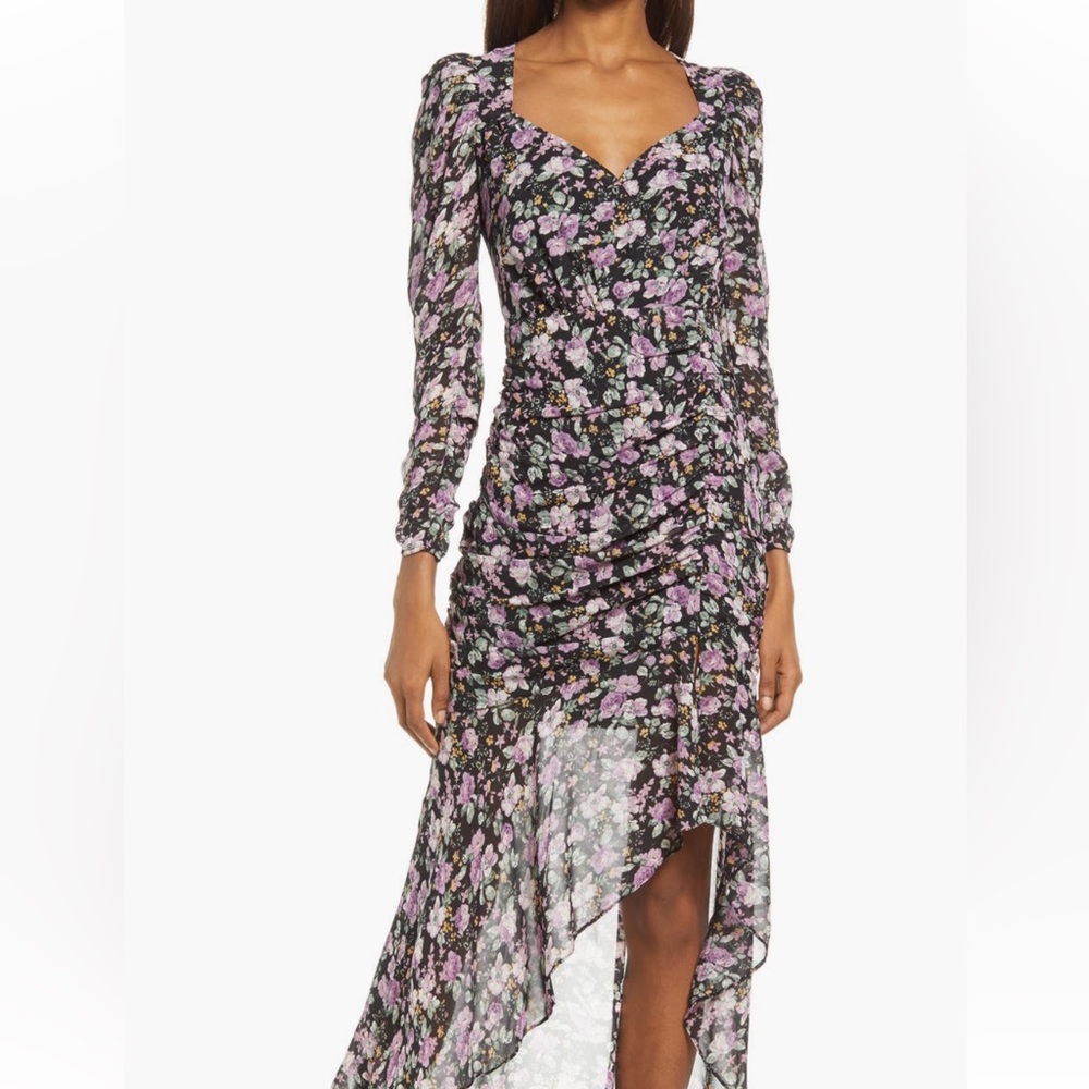 FLORET STUDIOS Floral Print Ruched Long Sleeve Dress